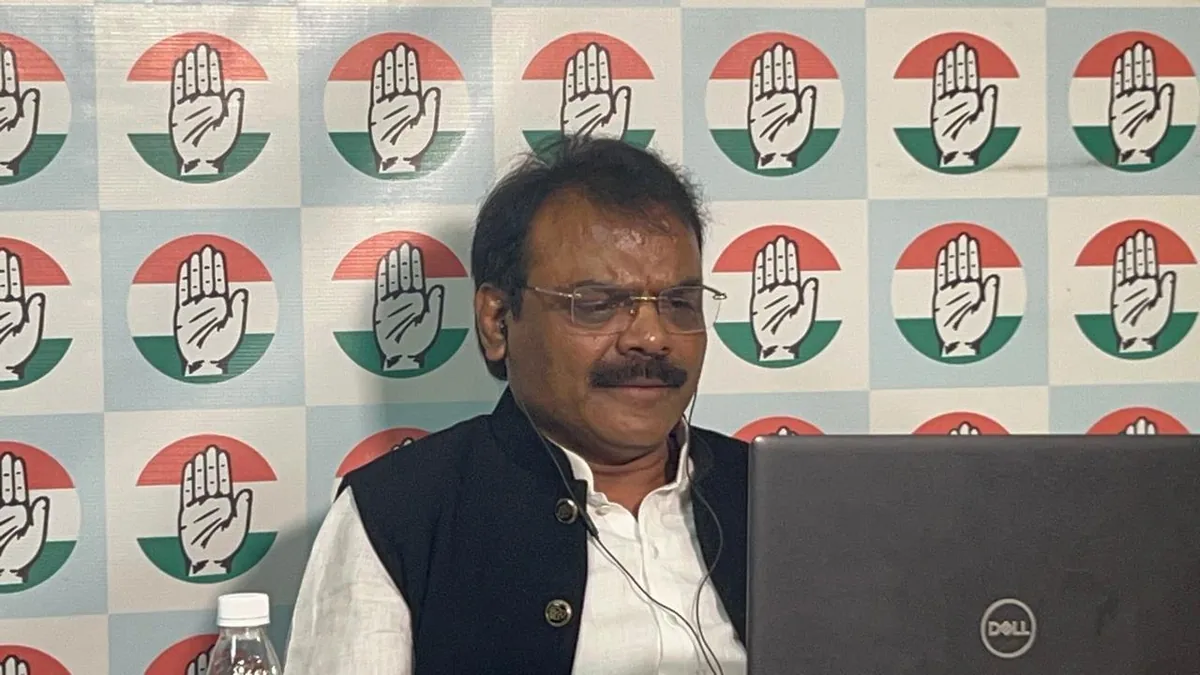 Dr. Shivanand Hulyalkar speaking from the Indian National Congress media room